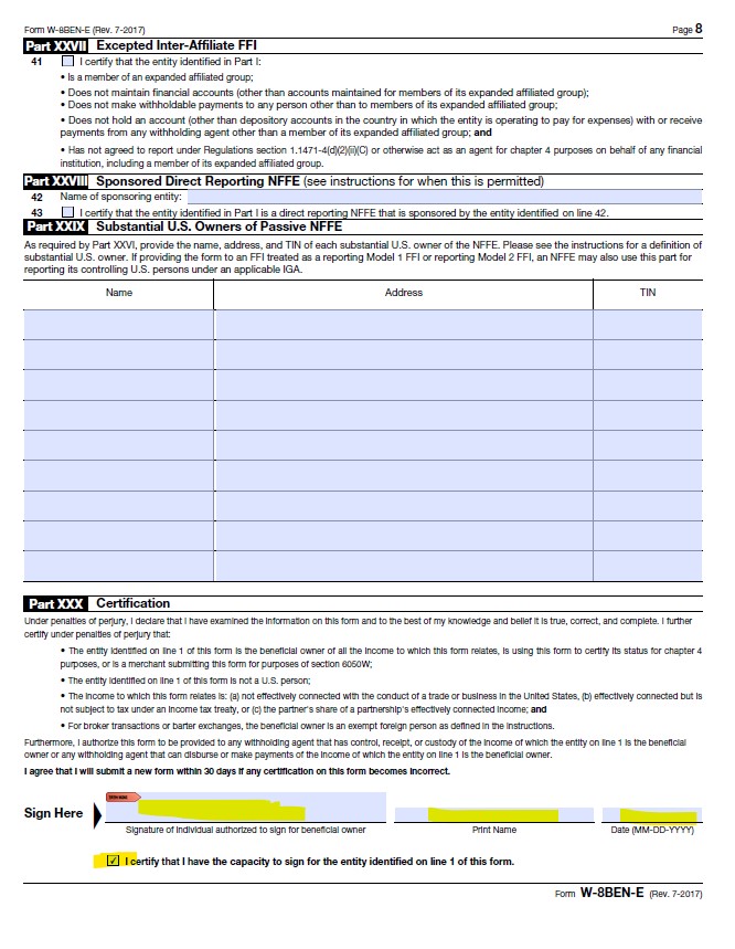 W-8BEN-E for Canadian eCommerce Sellers: FAQs & Sample – Baranov CPA