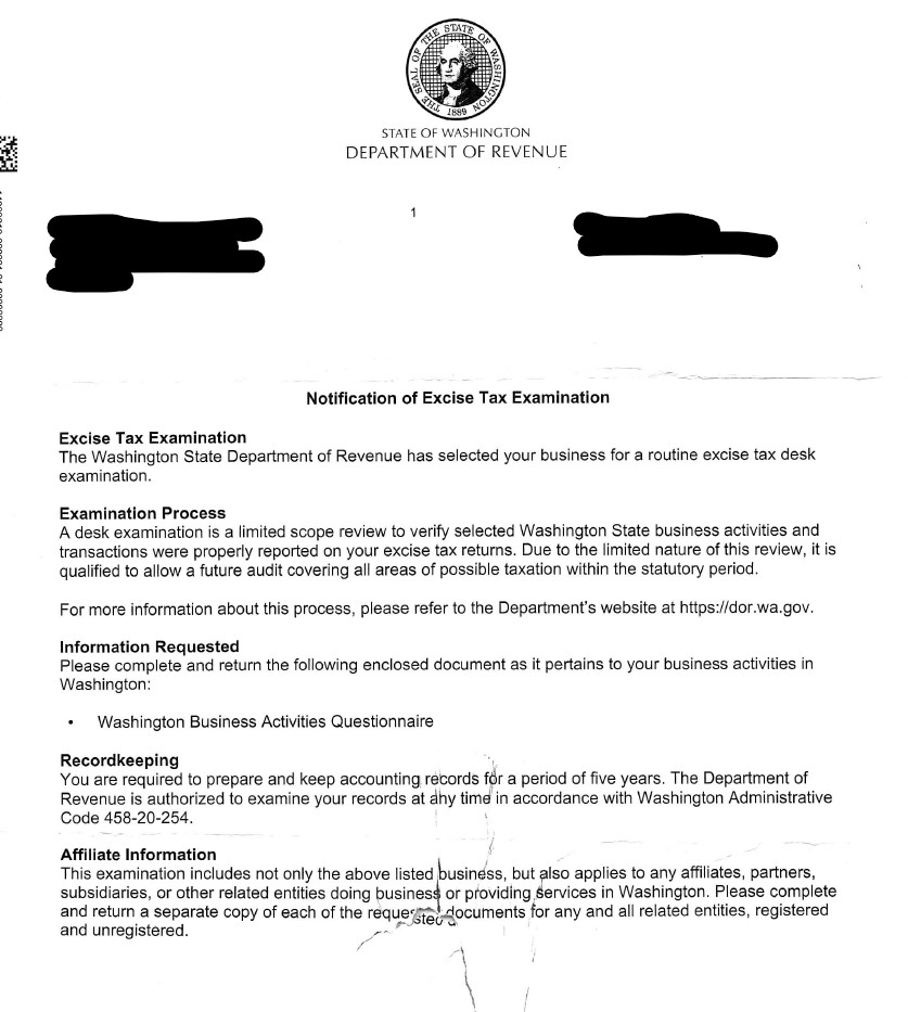 us sales tax ecommerce letter from washington department of revenue